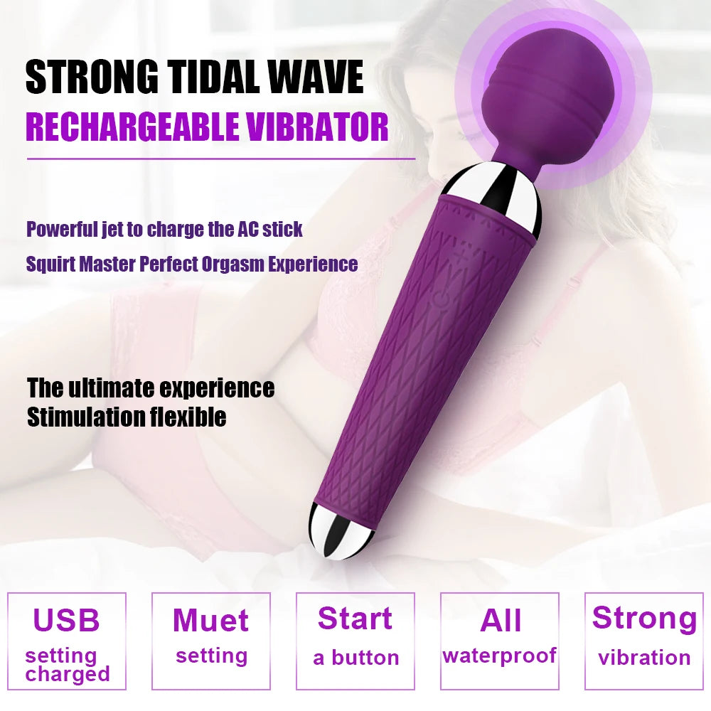 Powerful Clitoris Vibrators USB Recharge Magic Wand AV Vibrator Massager Sexual Wellness Erotic Sex Toys for Women Adult Product