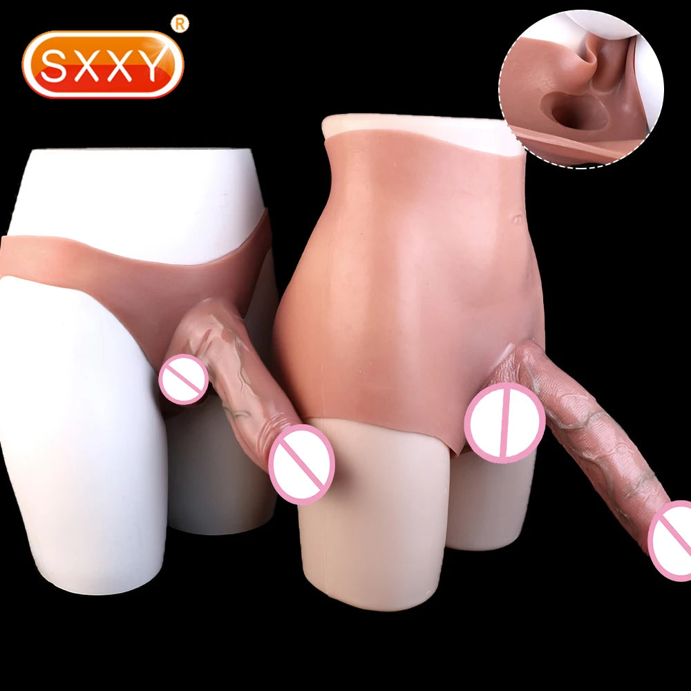 SXXY 10 Styles Large Strapon Hollow Dildo For Men Women Gay Silicone Male Penis Sleeve Pants Delay Ejaculation Sex Toys